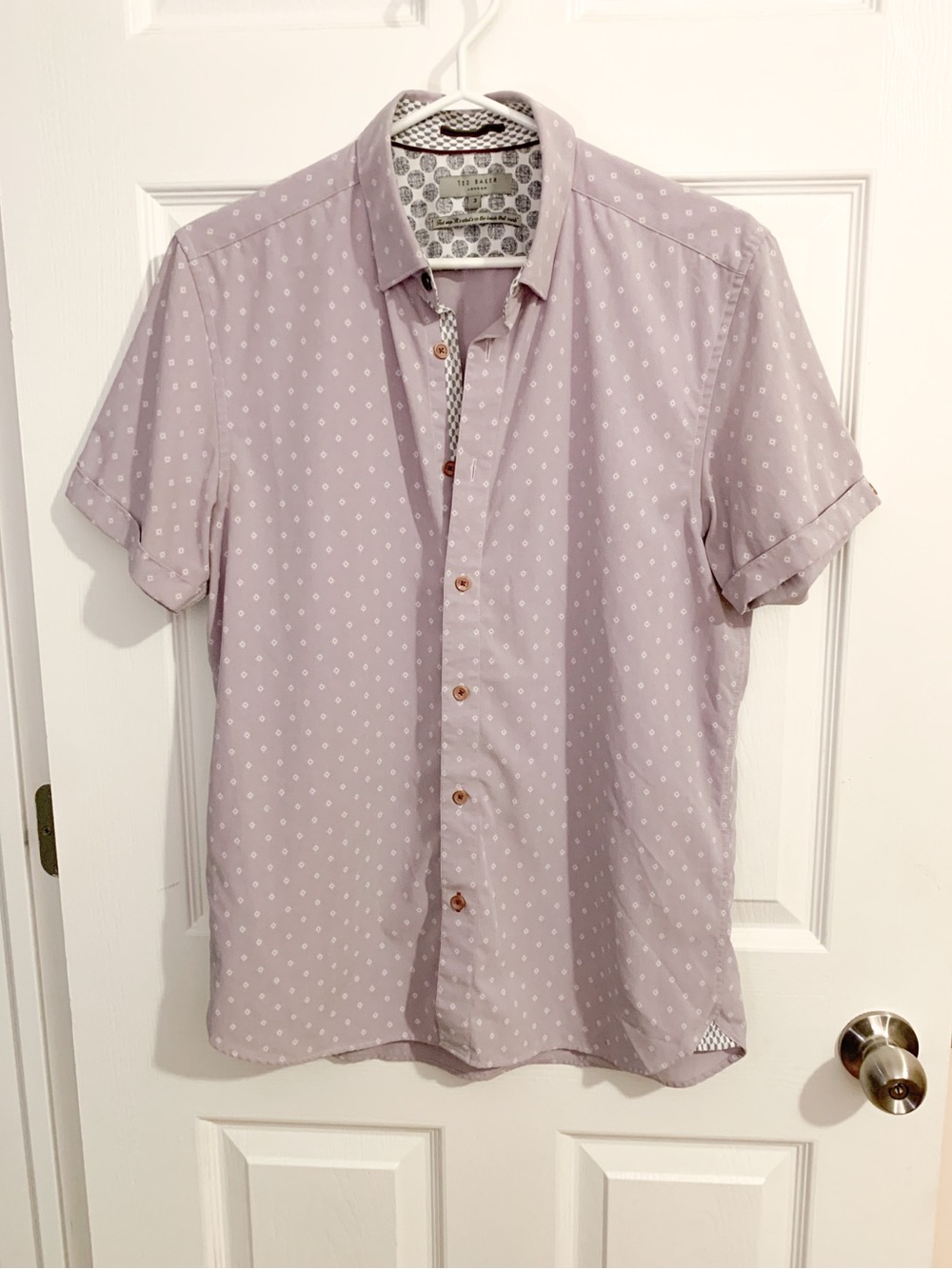 Ted Baker Men's Pale Lavender Short-Sleeve Printed Button-Down Shirt - size 3